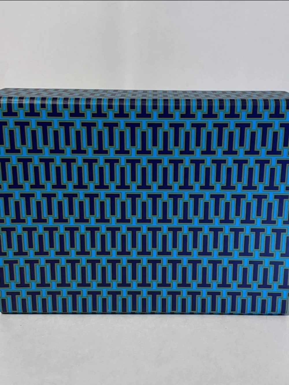 Tory Burch Blue Patterned Storage Box with Lime Drawer and Navy Pull